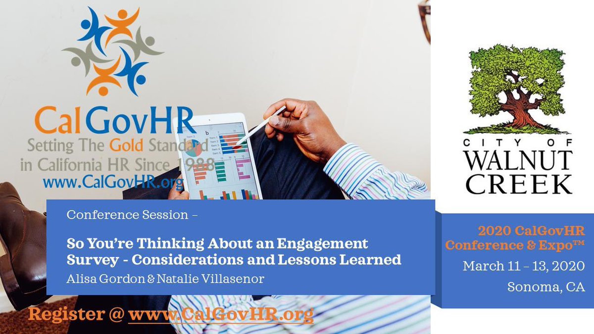 Thinking about conducting an employee engagement survey? Learn from Alisa Gordon, MPA &amp; Natalie Villaseñor from the City of Walnut Creek on the session titled, So You’re Thinking About an Engagement Survey - Considerations &amp; Lessons Learned. Register at lnkd.in/gePmCcA.
