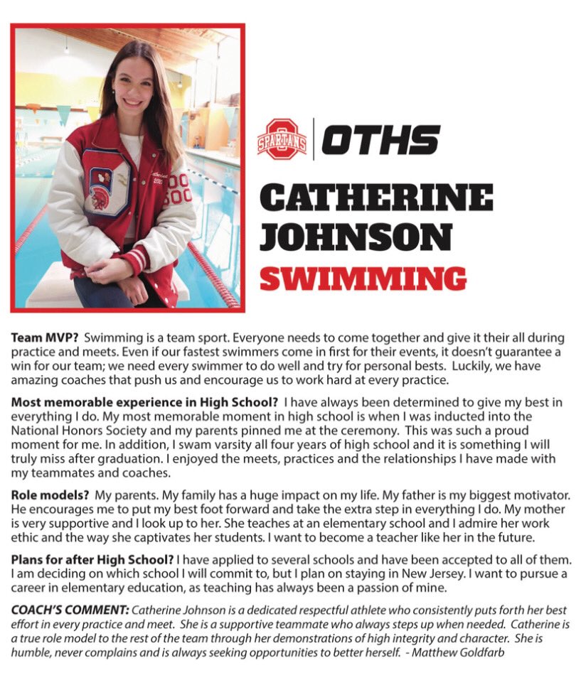 Congratulations, Catherine—OTHS Athlete of the Month.  We are so proud of you!  Thank you, Coaches, for your support. <a href="/OTSpartanLegacy/">𝐒𝐩𝐚𝐫𝐭𝐚𝐧 𝐋𝐞𝐠𝐚𝐜𝐲</a> <a href="/OTSpartanSwim/">Ocean Township Swimming</a> #spartanlegacy