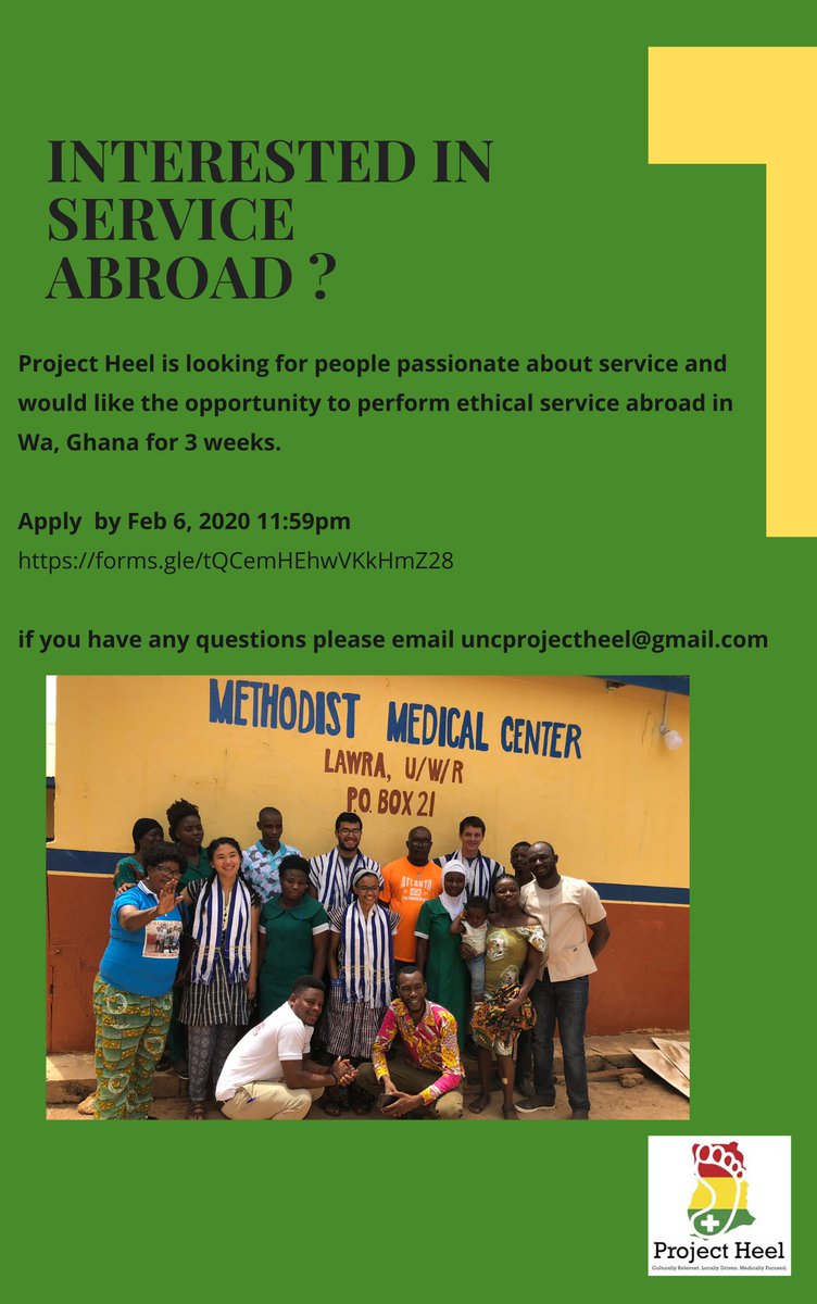 uncprojectheel's tweet photo. Are you interested in traveling abroad to perform service?  Apply to join a team of four ! Applications close Feb 6, 2020, at 11:59pm https://t.co/bYrDEowqL9