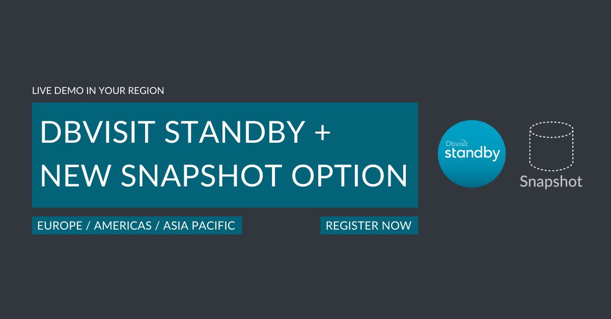 Join us next month for a live demo featuring our new option: the #DbvisitStandbySnapshotOption, and learn how you can extend the value of your standby database investment &amp; achieve a complete #DisasterRecovery solution. 

Register now, save your place: ow.ly/54AL50y7u8g