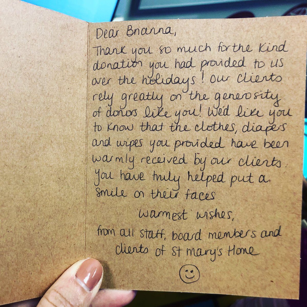 MrsLandryOCSB's tweet image. We received a beautiful thank you note from St Mary’s Home. I was so proud to drop off our donations on behalf of the Kindergartens. Thank you for being so generous this Christmas ❤️❤️@CorpusOCSB  #ocsbBeCommunity @smhottawa