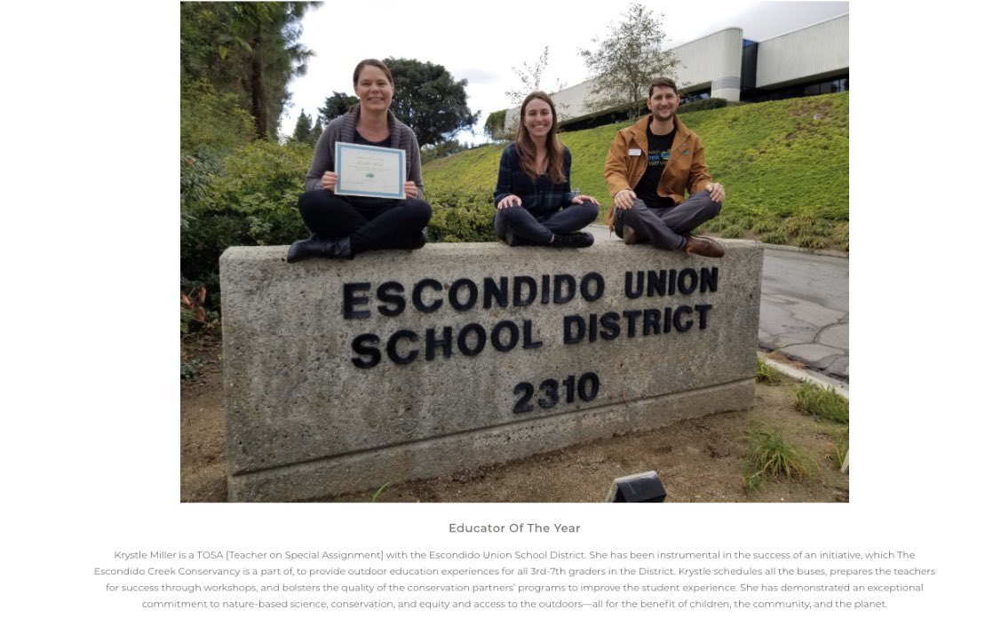 krystlemmiller's tweet photo. So honored to be @escondidocreek Educator of the Year! So proud of the work we do together on behalf of students, the community, and our planet! #chooseEUSD #eusdstem @EUSD https://t.co/n66905Dr7S