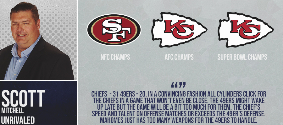 . <a href="/PatrickMahomes/">Patrick Mahomes II</a> and the <a href="/Chiefs/">Kansas City Chiefs</a> will blow out the <a href="/49ers/">San Francisco 49ers</a>, according to <a href="/19scottmitchell/">Scott Mitchell</a> 

#SuperBowlLIV @KSLunrivaled