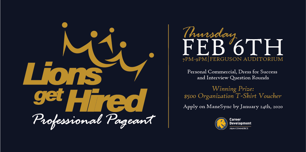 etamuhirealion's tweet photo. The Lions Get Hired Professional Pageant is next week!
Come out and watch students represent their org and compete for a $500 T-Shirt Voucher 🤗
You will also have the opportunity to Network with the panel of employers! https://t.co/6kSsvIj0zT
