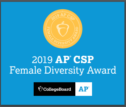 MSCOCHRILL's tweet photo. New Haven High School is proud to receive @CollegeBoard's Female Diversity Award for AP Computer Science Principles after only our 1st yr of APCSP. #APCSP #CSforall #Rocket_Pride Thx @codeorg @TEALSProgram VickiDorazio @saragibby! https://t.co/beKcnwEeTY