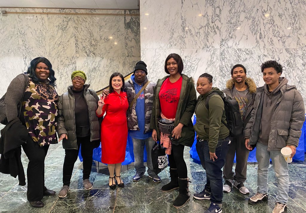 GMHC's tweet photo. GMHC joined with orgs and activists today to tell the @NYSA_Majority and @NYSenDems to Repeal #WalkingWhileTrans! And we saw @jessicaramos!! https://t.co/bLJpBXzGjq
