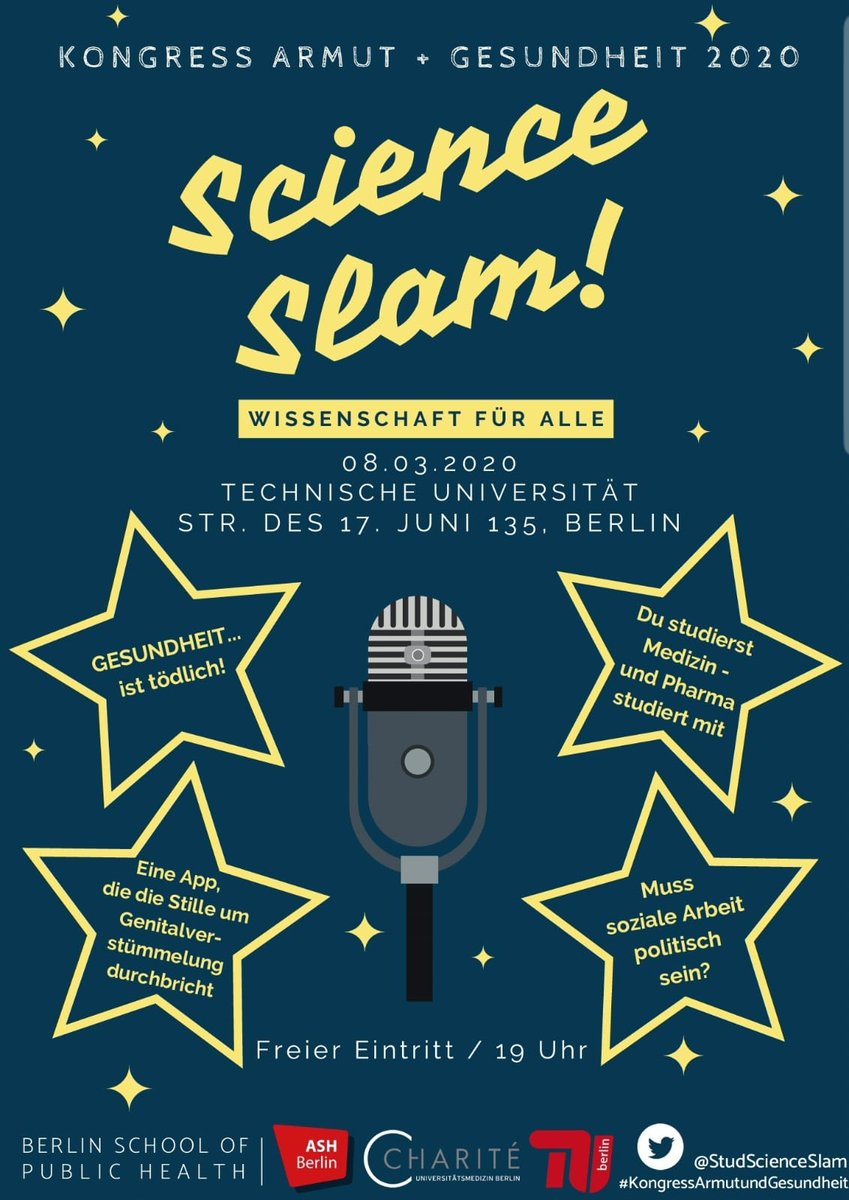 Beim <a href="/StudScienceSlam/">Science Slam@Kongress A&G 2022</a> bekommen wissenschaftliche Inhalte ein neues lyrisches Outfit. Seid dabei und lasst euch auf dem  <a href="/Kongress_AuG/">Kongress Armut und Gesundheit</a> von den Slammenden begeistern.