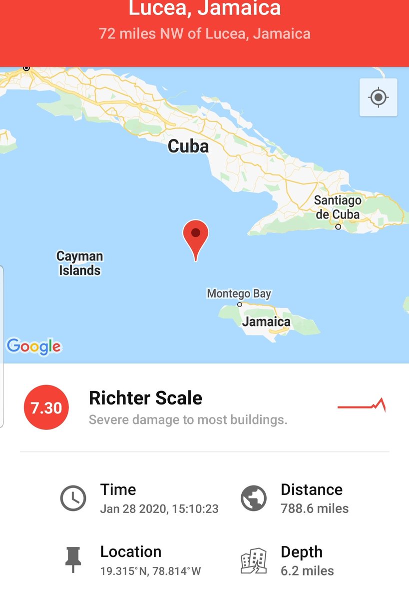 felipegomez1960's tweet photo. Preliminar. Terremoto de magnitud 7.3 entre Cuba y Jamaica. @NoticentroWAPA https://t.co/duEClTNmfe
