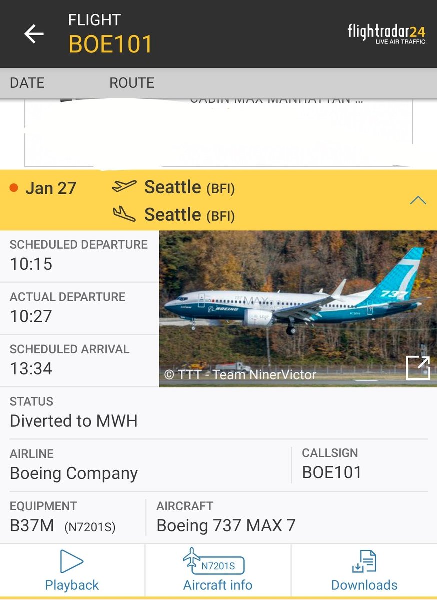 aptlombardi's tweet photo. Ieri a Seattle è decollato il volo test #Boeing101 con le matricole N7201S ovvero un B737 Max7, al momento non si conosco i risultati ma di certo rimarranno a terra ancora a lungo
#Boeing #B737Max #flighttest #Boe101 #Seattle https://t.co/sUKhP9Wbce