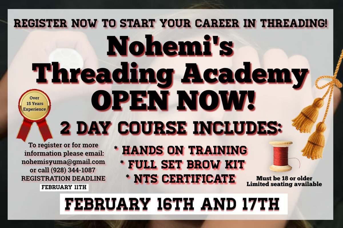 nts_brows's tweet photo. SIGN UP NOW FOR THE NEXT CLASS. 
Browology 101 by Nohemi's Threading Academy!
Learn from the experts in the field. 
February 16th and 17th
Sunday 9am to 5:30pm
Monday 9:30am to 5pm
Space is limited so register now! https://t.co/aPauWuZUrh