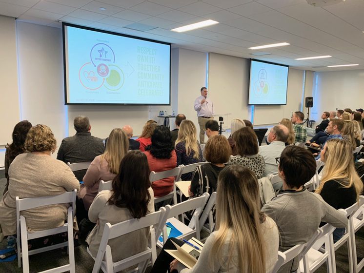 Benefitfocus's tweet photo. Today our CEO @raugust and members of our #leadership team had the opportunity to share our strategic vision &amp; goals for the upcoming year with associates across our offices at #OurPlace20. 

Aligning to drive success and improve lives in 2020 and beyond! #btogether https://t.co/yLhxRPxIfx