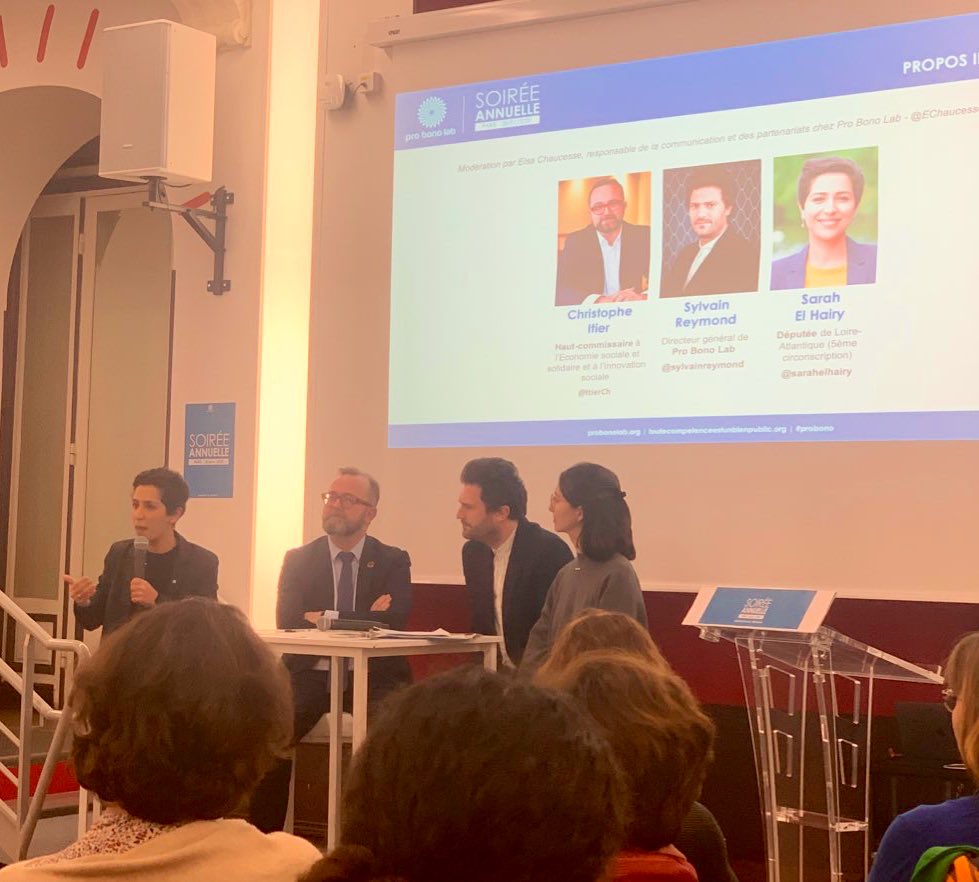 MaschinoSylvain's tweet photo. #ProbonoLab #SoiréeAnnuelle @sarahelhairy « 2019 a été une année où le secteur de l’ESS s’est mobilisé, nous avons perdu cette première bataille, mais elle a eu la vertu d’unir les acteurs » #ESS #Mecenat @ProBonoLab https://t.co/xjeNu1m2Iy