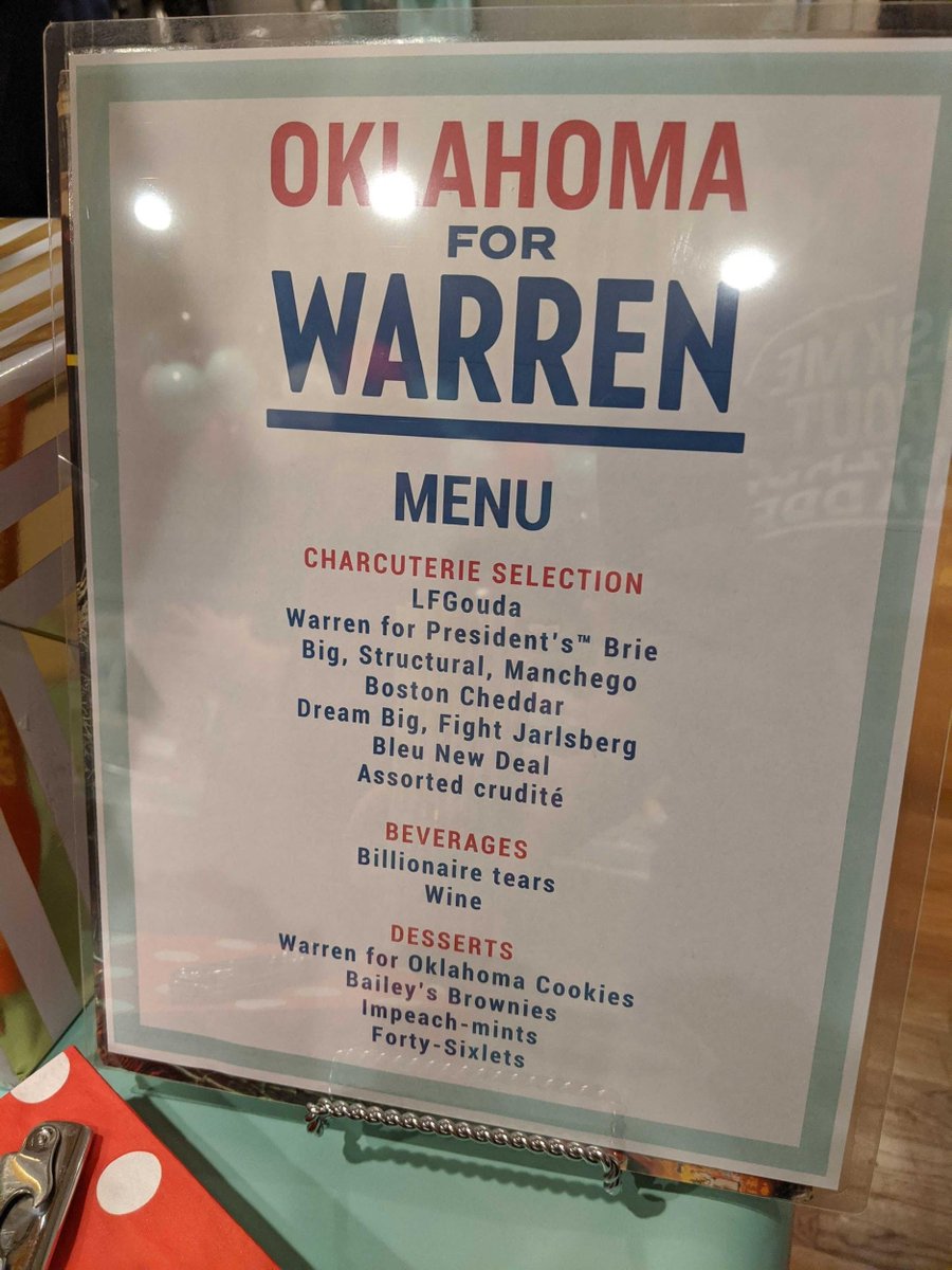 A menu card describing the food and drinks available.