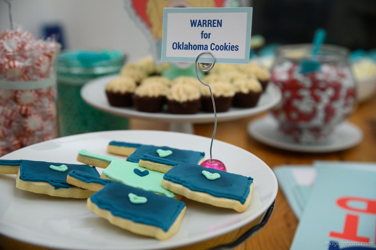 A plate of cookies labeled "Warren for Oklahoma Cookies."