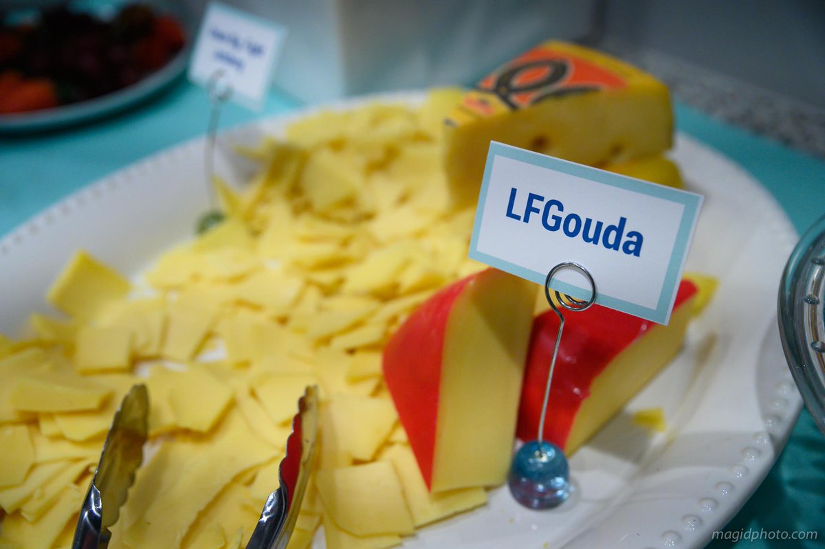 A cheese plate labeled "LFGouda."