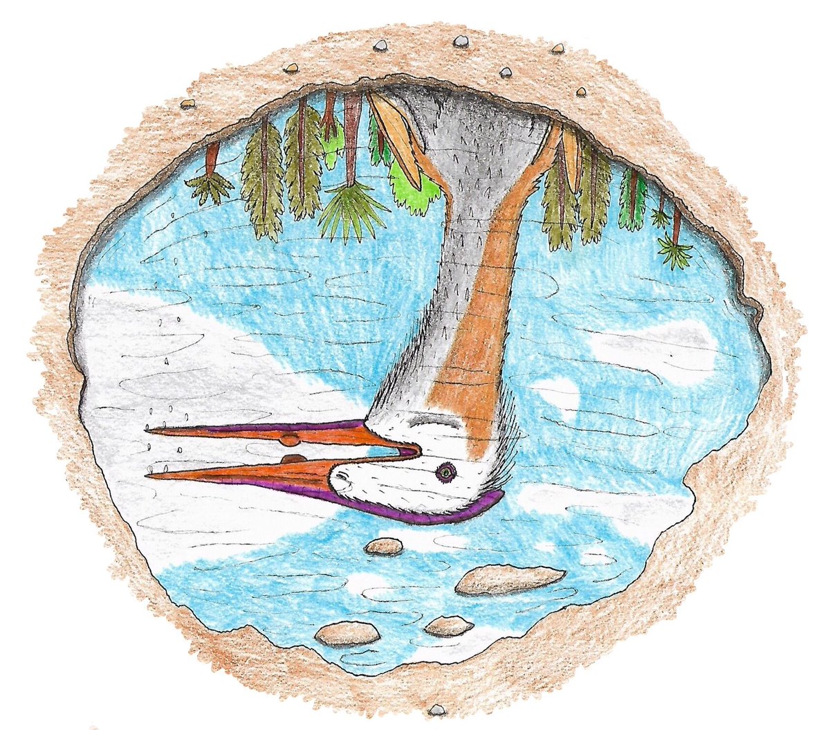 ATiredPterosaur's tweet photo. In my entry for the latest @NatHistCentral challenge, an Alanqa calmly *reflects* on the last decade of palaeontology. #alanqa #palaeoart #paleoart https://t.co/TplaGF5TLK