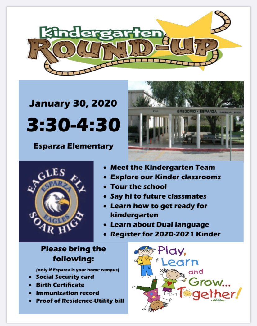 NISDEsparza's tweet photo. Calling all Kindergartens! Please join us for Kinder Round Up on Thursday. https://t.co/JNyPvcJpeA