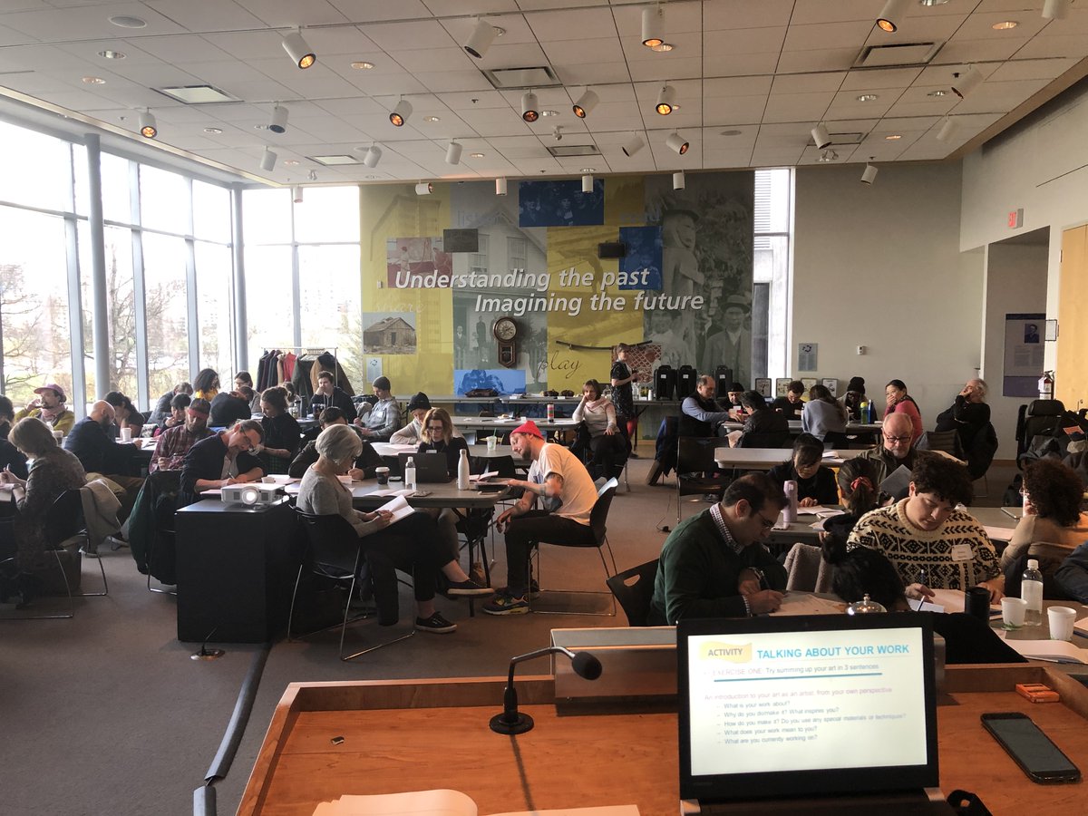 CanadaCouncil's tweet photo. Day 2 of #CollabBC is well under way @museumofvan! Participants are learning all kinds of things about funding, grant writing and the grant application process. They’re also hearing from artists @tweetsuro & @BrendanTang who are sharing insights about their personal experiences. https://t.co/p4yQQEWsFG
