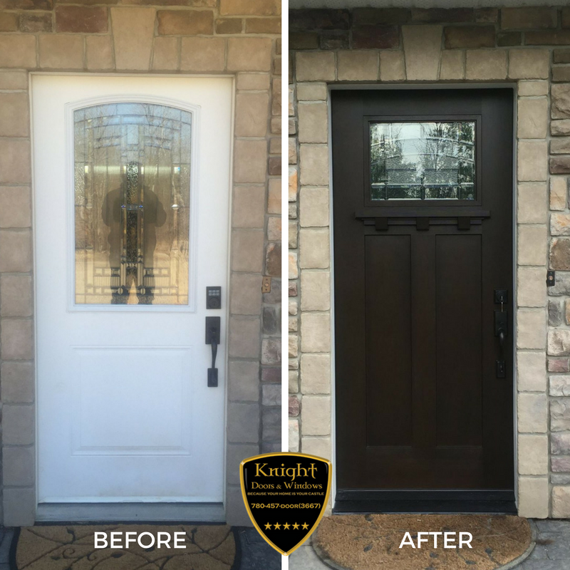 The difference a new front door can make! Time to upgrade your doors? Call Knight Doors &amp; Windows 780-457-3667.