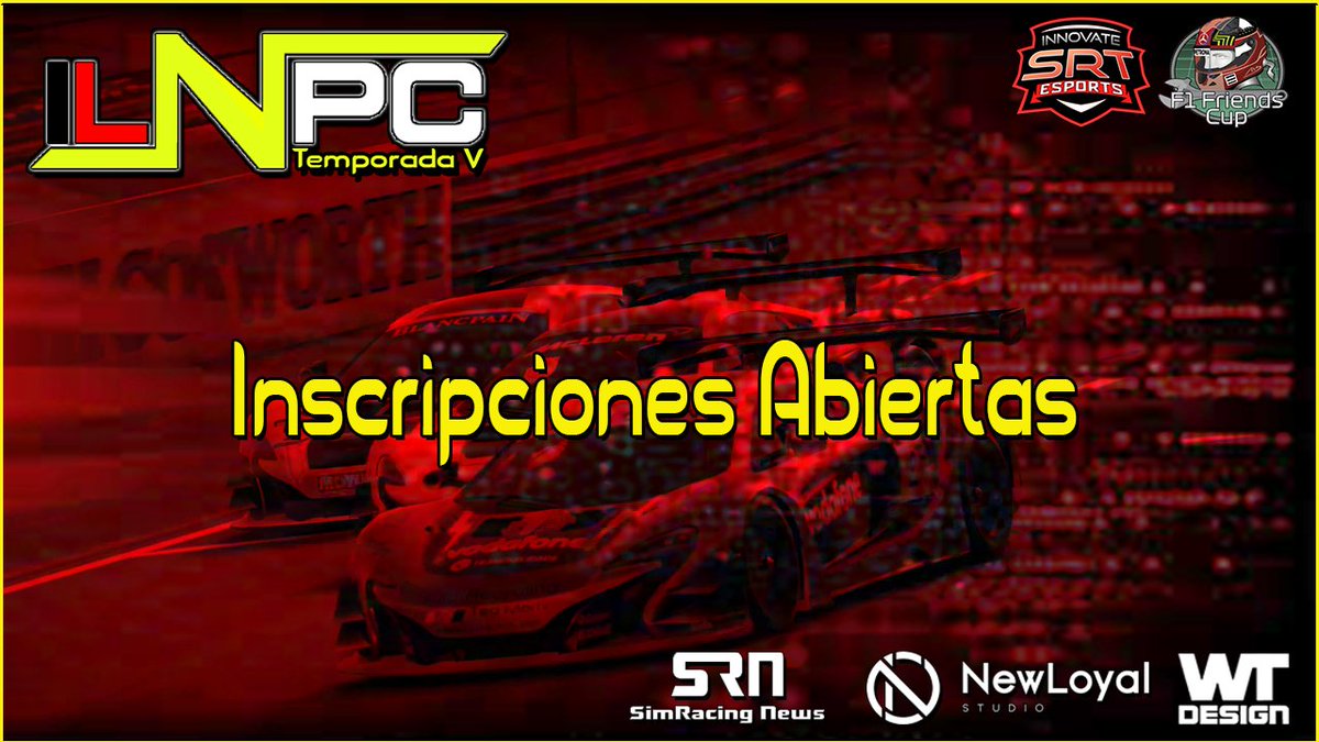 𝗟𝗜𝗚𝗔 𝗡𝗔𝗖𝗜𝗢𝗡𝗔𝗟 𝗣𝗥𝗢𝗝𝗘𝗖𝗧 𝗖𝗔𝗥𝗦
Abrimos oficialmente las inscripciones para la #TemporadaV de esta competicion por equipos. 
Te atreves a competir contra los mejores? Pues inscribe a tu equipo aqui.-
innovatesrtescuderia.foroactivo.com/t1371-inscripc…
@F1Friendscup
<a href="/SimRNews_Es/">Simracing News</a>
