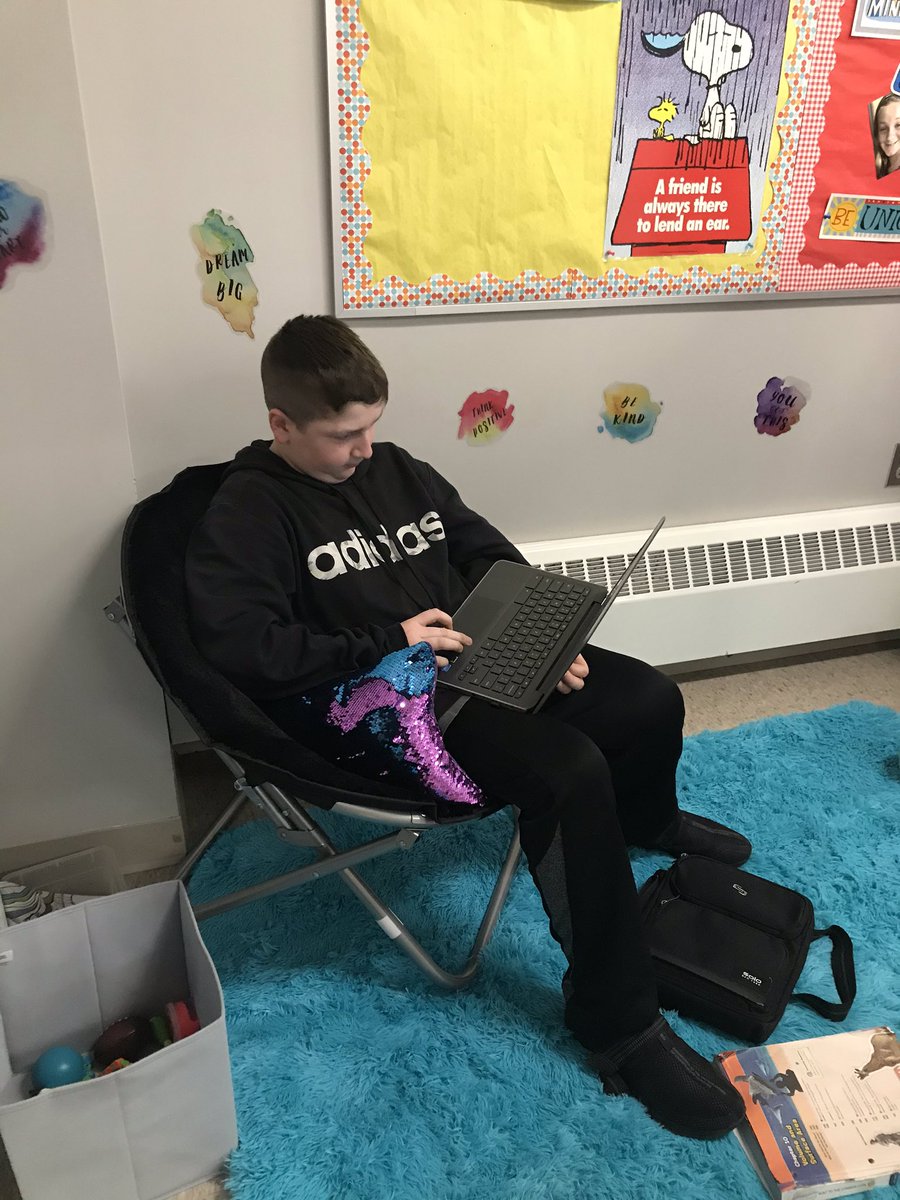 My awesome 6th graders are loving my new “Cozy Corner!” So many uses I hadn’t even thought of. They are using the space so appropriately and I have a feeling I might even find  some teachers in here soon too 🤗. Huge thanks to <a href="/NortonNEED/">NortonNEED</a> for funding this!