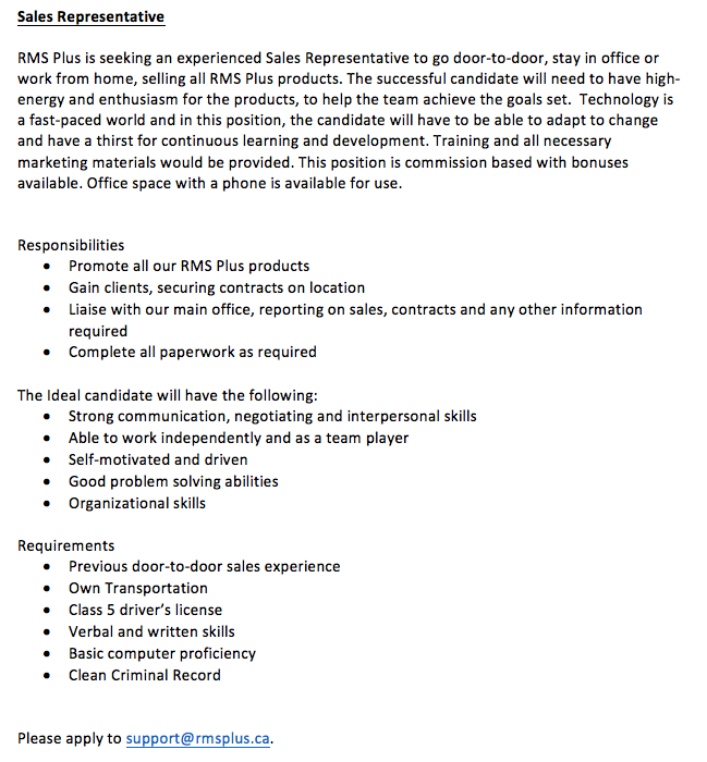RMS_Plus's tweet image. Sales Representative job opportunity