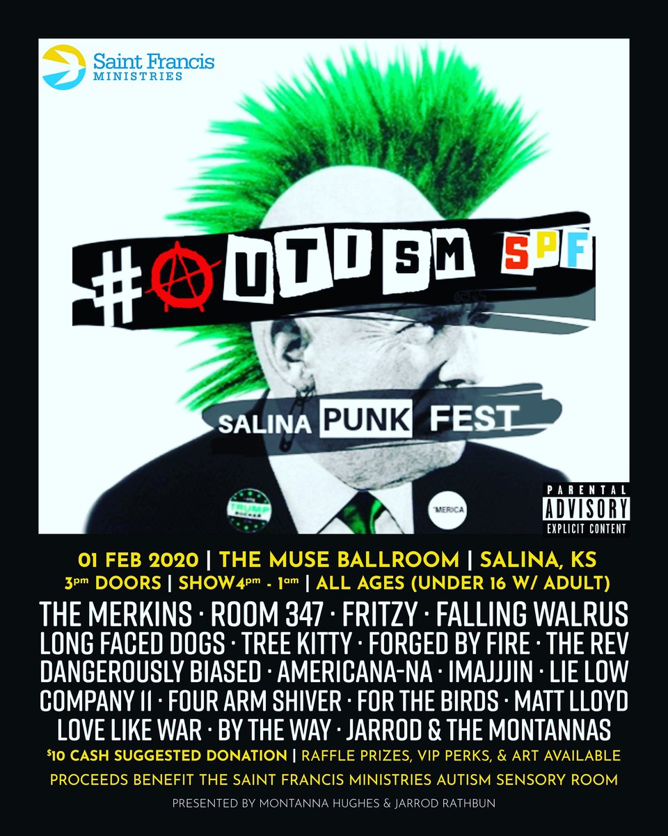 This Saturday Feb 1 in Salina KS. Come out for lots of great music and to support a great cause.

#autismspf #salinaks #punkfest #livemusic