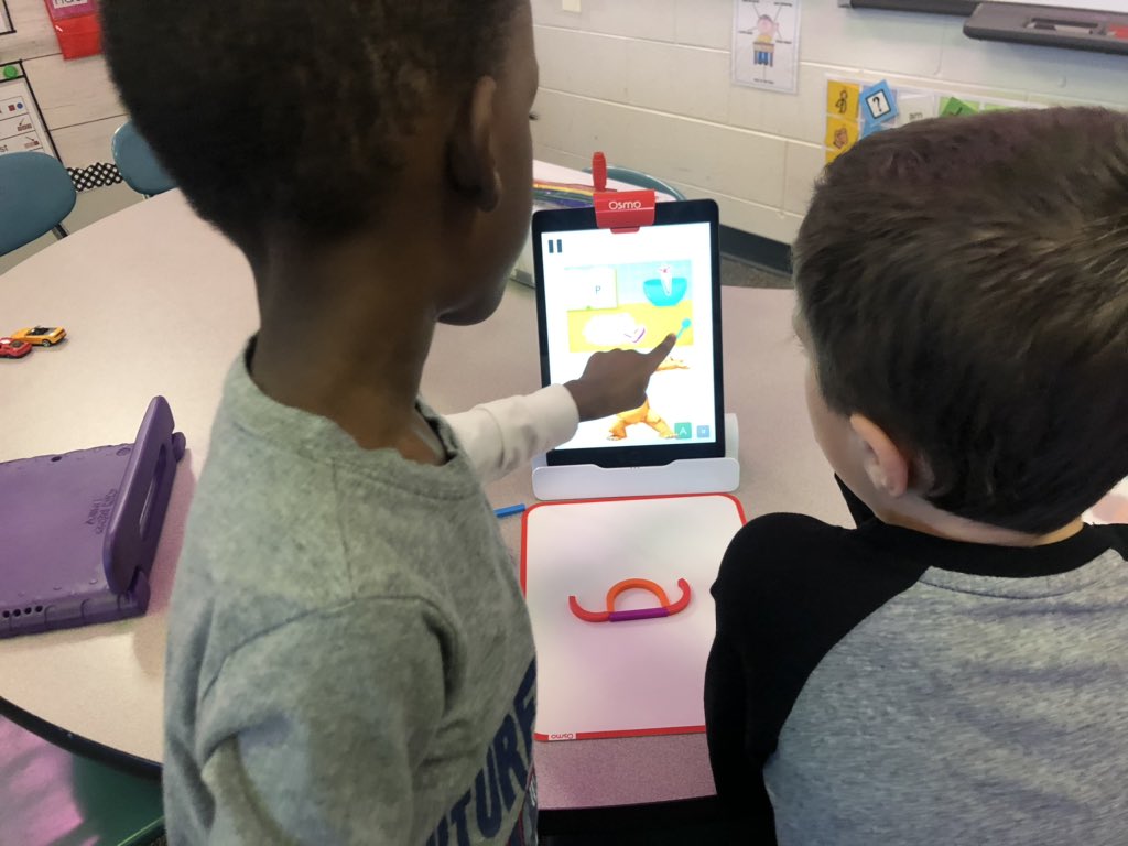 msmannsECS1's tweet photo. We finally added @PlayOsmo to our classroom! The kids got to take turns on it today building letters and creating tangrams, they loved it!! #wiredforsuccess #ses #sped #EveryStudentEveryDay @SalemElementary @WCPSS_SES https://t.co/6YsdMBRP7R