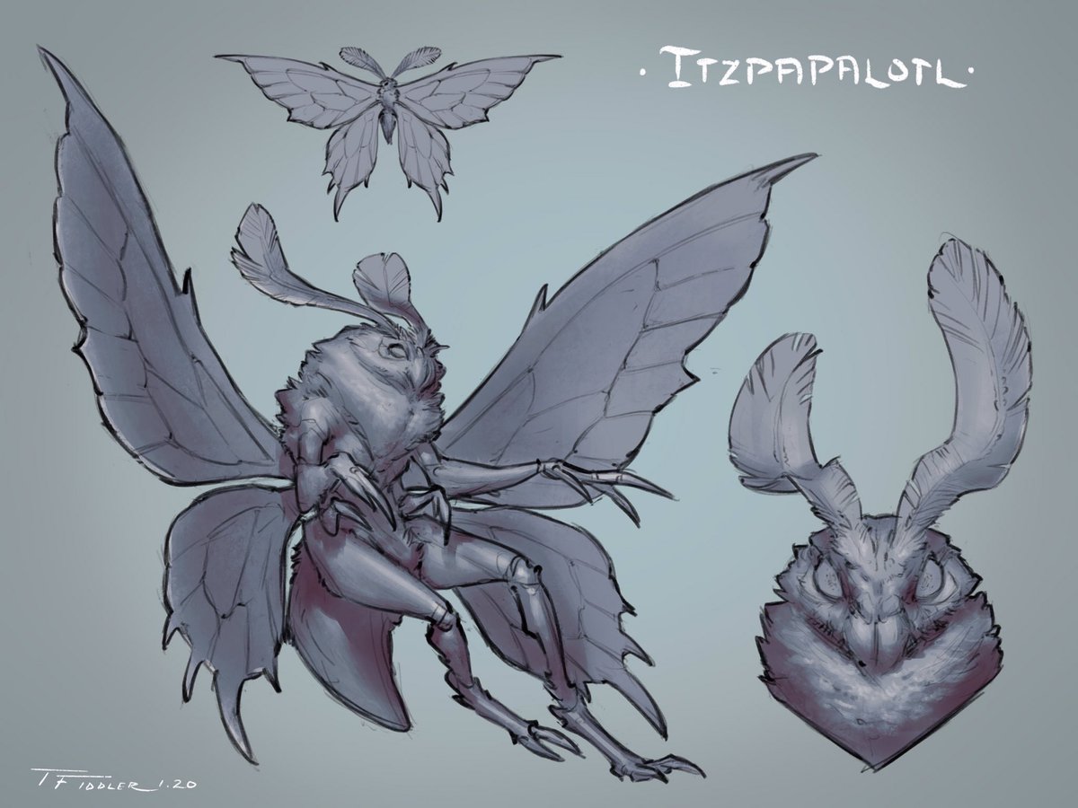 Day 25 of #creatuanary2020!! #itzpapálotl!! Went more creature-based for this one! ? #creatuanary #creature #conceptart #drawing #art #procreate #ipadpro #sketch #moth #myth #insect #digitalart #characterdesign 