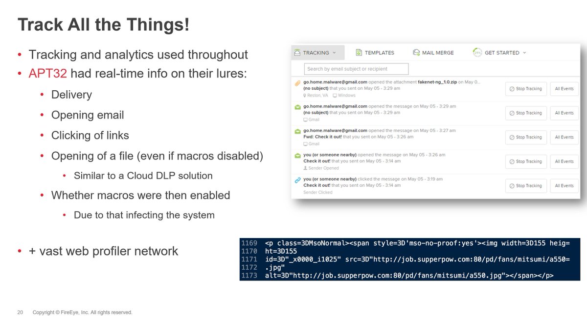 Moral of the story is - opening an email in certain mail clients can leak information about your system b/c your mail client autoloads a tracking pixel. And although it might be a company hosting a hot  @RSAConference party - it could also be someone less "friendly" #DFIR  #APT32