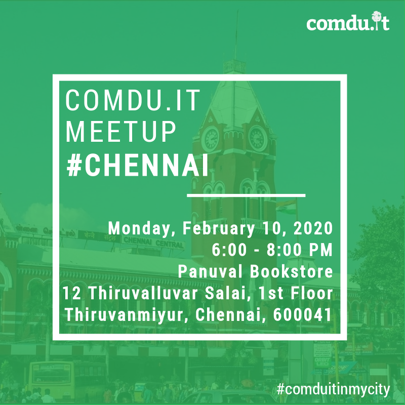 Our next #comduitinmycity meetup is happening in #Chennai, India on February 10, 2020 at 6:00 p.m. Get to know about what we do &amp; expand your network - RSVP NOW! meetup.com/comduit-multi-… #comduit #diaspora4dev