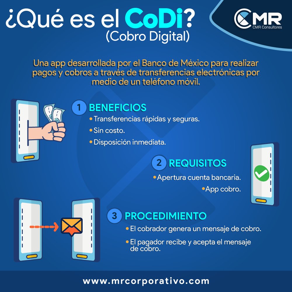 Consultores_CMR's tweet photo. La nueva plataforma oficial para realizar pagos desde tu celular ya fue presentada por el Banco de México. ¿Aún no la conoces? ¡Échale un vistazo! #CMR_Consultores #AsesoriaFiscal #CobroDigital #Apps https://t.co/9K5TxAgHqS