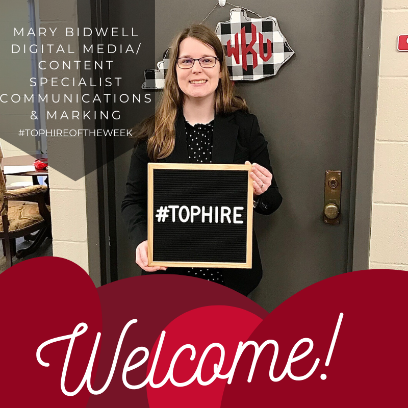 WKUTopLife's tweet photo. Welcome to this new WKU employee!  We're proud to have you join the WKU family!  #tophire #tophireoftheweek #wku

Mary Bidwell- Communications and Marketing https://t.co/BZNrDgjzUU