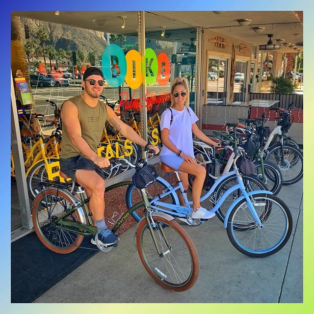 Carlie &amp; Chad off to explore sunny Palm Springs! 🌴☀️💖🚲😉🌵Thank you for choosing #bikepalmsprings -
-
-
 #influencer #goals #style #bachelorette #groupactivity #bikepalmsprings #visitpalmsprings #likenoplaceelse #palmspringslife  #california #travel  #palmspringsinstagram …