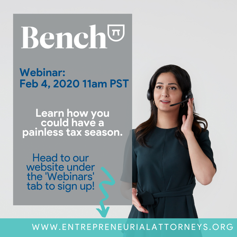 AEAttorneys's tweet photo. Haven't signed up for our webinar with Bench yet? Don't worry, there is still time! Head to our site under the 'WEBINARS' tab and register now! #Bench #AEA #bookkeeping #taxseason #webinar #lawyer #attorneyatlaw https://t.co/yejfMoA2ny
