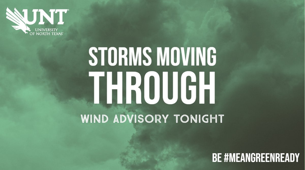 Green clouds with the text "Storms Moving Through, Wind Advisory Tonight"