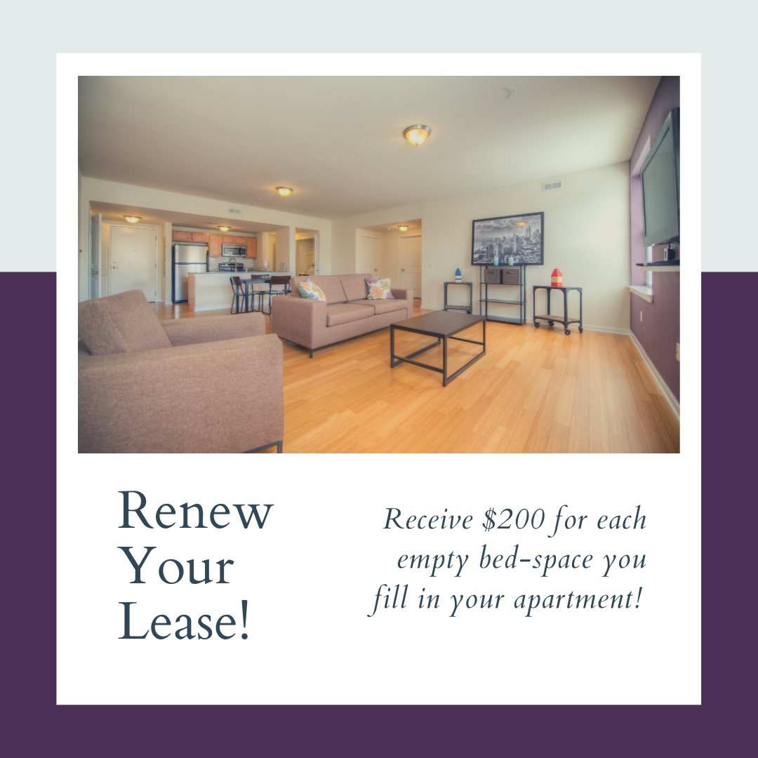 LiveAtTheRits's tweet photo. Renew your lease and fill the empty spaces in your apartment! Each space filled in your apartment you will receive $200! Call the office at 302-226-3808 for more information! #250south #rittenhousestation https://t.co/U2pNABG2Up
