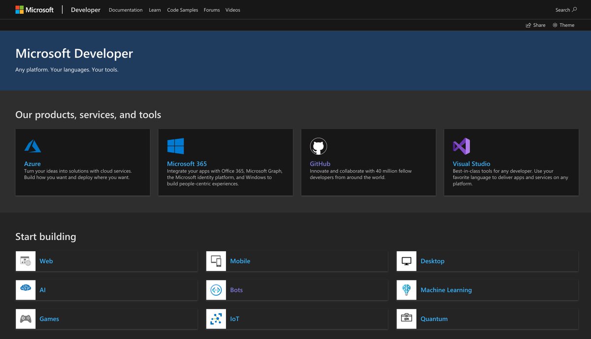 Screenshot of developer.microsoft.com.