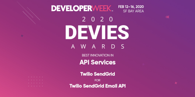 emkay911's tweet photo. Twilio SendGrid won the 2020 DEVIES Award for Best Innovation in API Services. https://t.co/RDk3mUzxlM https://t.co/q8vUsQwum9