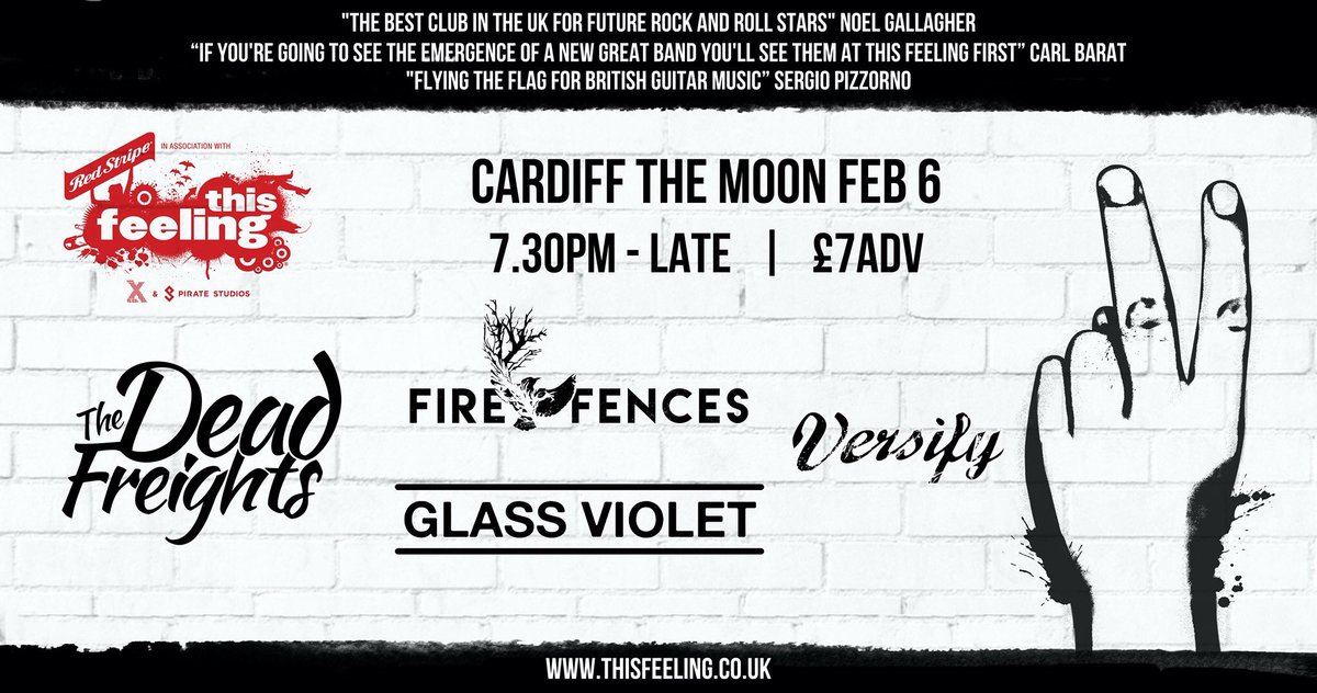 // CARDIFF //

// NEXT THURSDAY //

// 6 FEB //

W/ @thedeadfreights, @FireFences, Versify. @This_Feeling 

TICKETS: thisfeeling.co.uk/zones

SNAP TICKETS UP BEFORE ITS TOO LATE