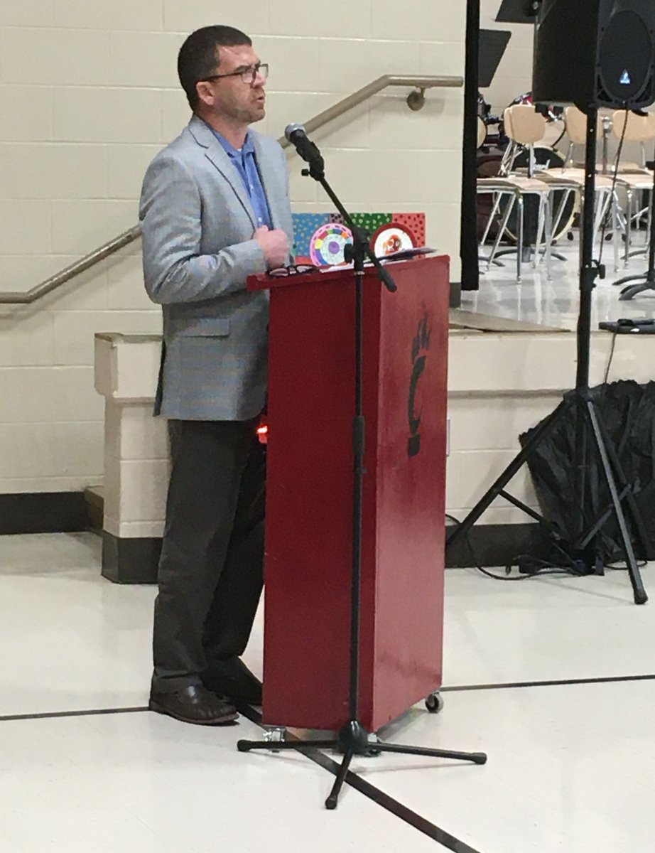 CCBOE's tweet photo. Our educator spotlight at today's State of the District Breakfast included speeches by Lucas Winstead of @_ksescardinals and Shea Phillips of @shs_sycpride. Computer technician Nathanael Raymer was our featured alumni speaker. All did a great job! #ccsdtn https://t.co/0NtFhFzR3Q