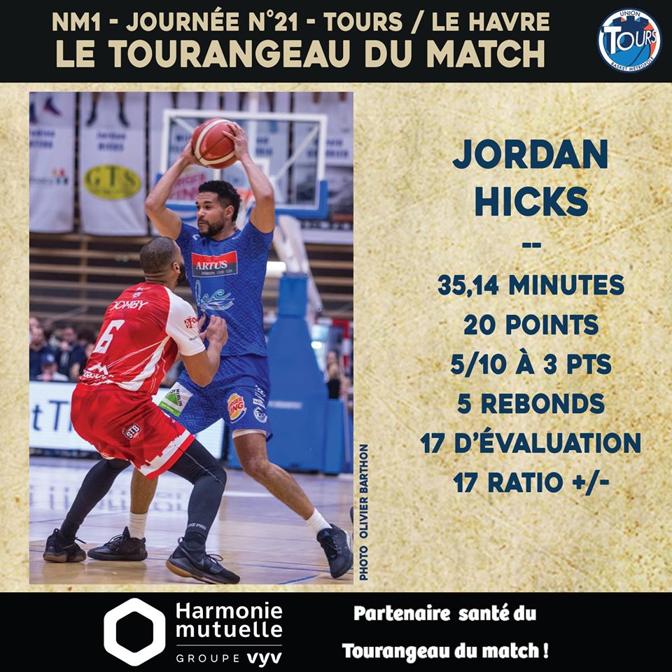 tmb_toursbasket's tweet photo. Forcément, le Tourangeau du match de #NM1 contre @stblehavre ne pouvait qu'être @J_Hicks2 !
Félicitations Jordan !
#Tours https://t.co/SZlbAzXrLz