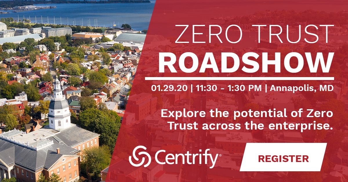 TD_SYNNEX_PS's tweet photo. Join @Centrify on January 29 in Annapolis, MD for a Zero Trust Roadshow and explore the potential of #ZeroTrust across the enterprise to secure the modern threatscape. https://t.co/Zd8WGvOgsE #DMVcyber #cybersecurity https://t.co/ApZZCFtCga