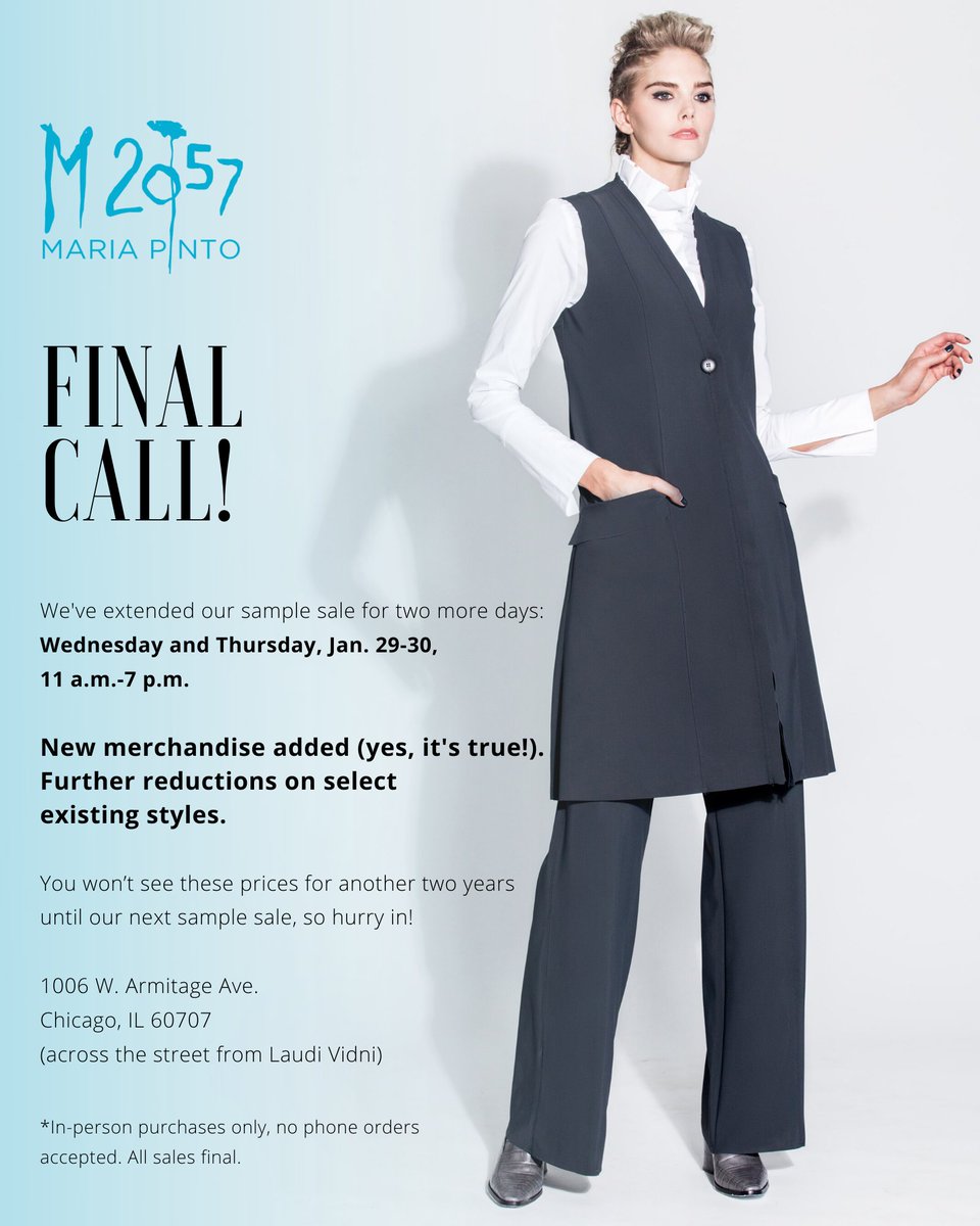 mariapinto's tweet image. Last chance to shop the sale. We've extended our sample sale for 2 more days!