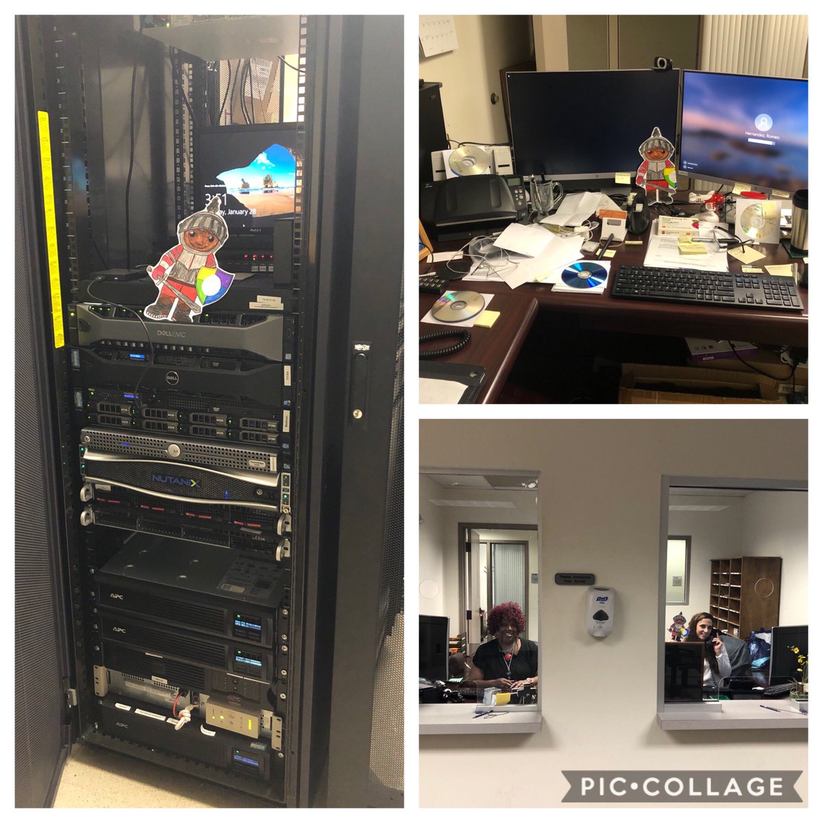 It was a busy day in the Daytona office too as Flat Knight was greeted by Lisa and Gianna before helping out in the server closet! #HHSFlatKnight