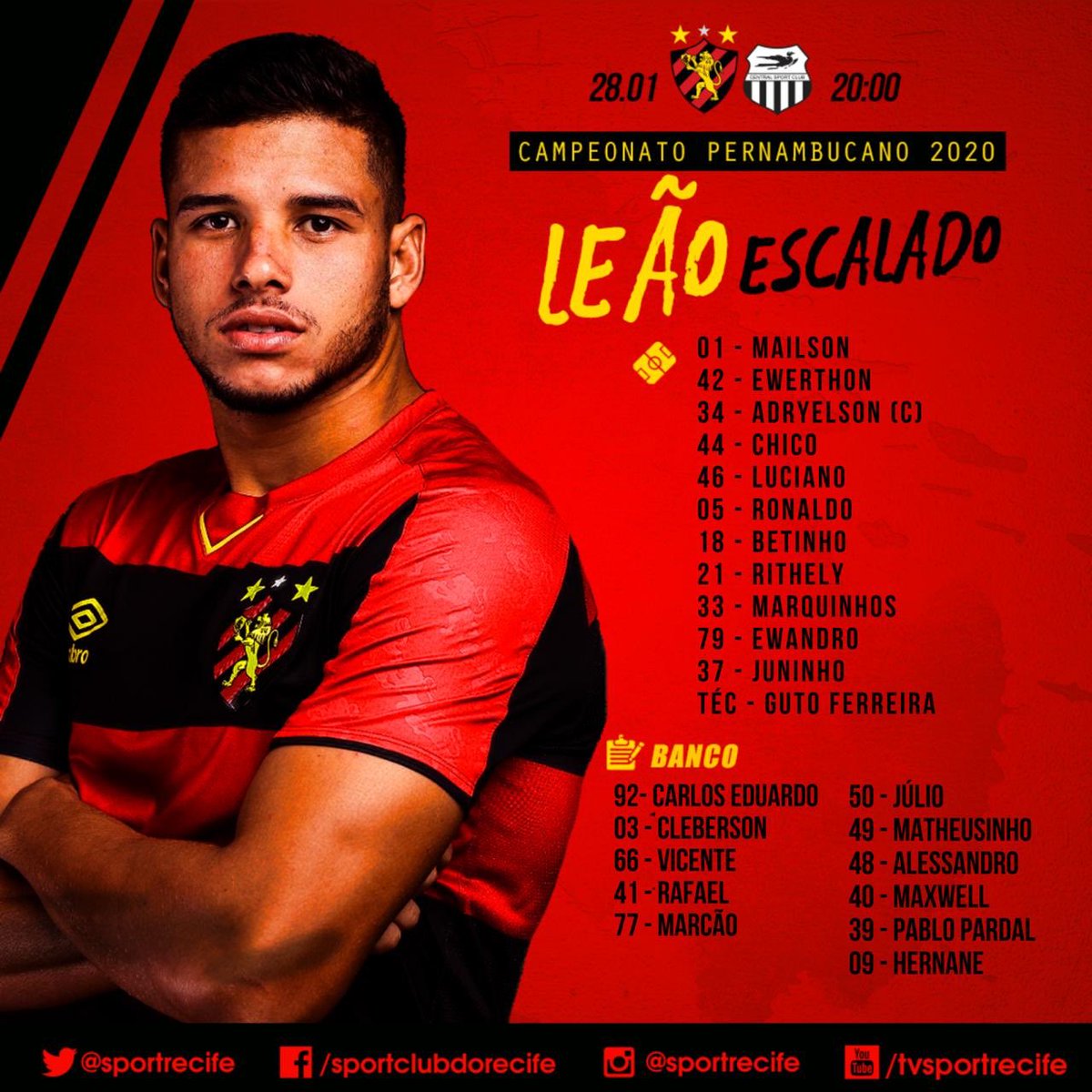 Sport Club do Recife on X: LEÃO ESCALADO! 🦁📝 #SPTxSER #LeãoNoNordestão   / X