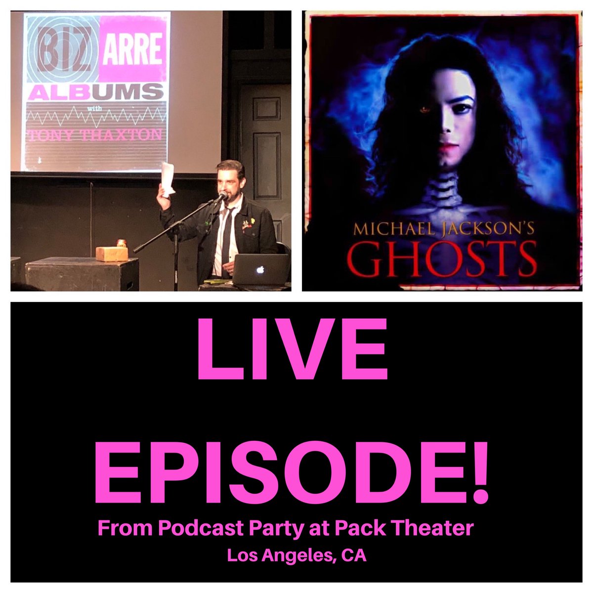 tonythaxton's tweet photo. New LIVE episode of @bizarrealbums! This time, instead of an album, telling the story of Michael Jackson's ill-fated Ghosts music video from 1997. Recorded live for Podcast Party at Pack Theater in Los Angeles, CA. https://t.co/g1avsZWQZt https://t.co/oZ9bHjsexg