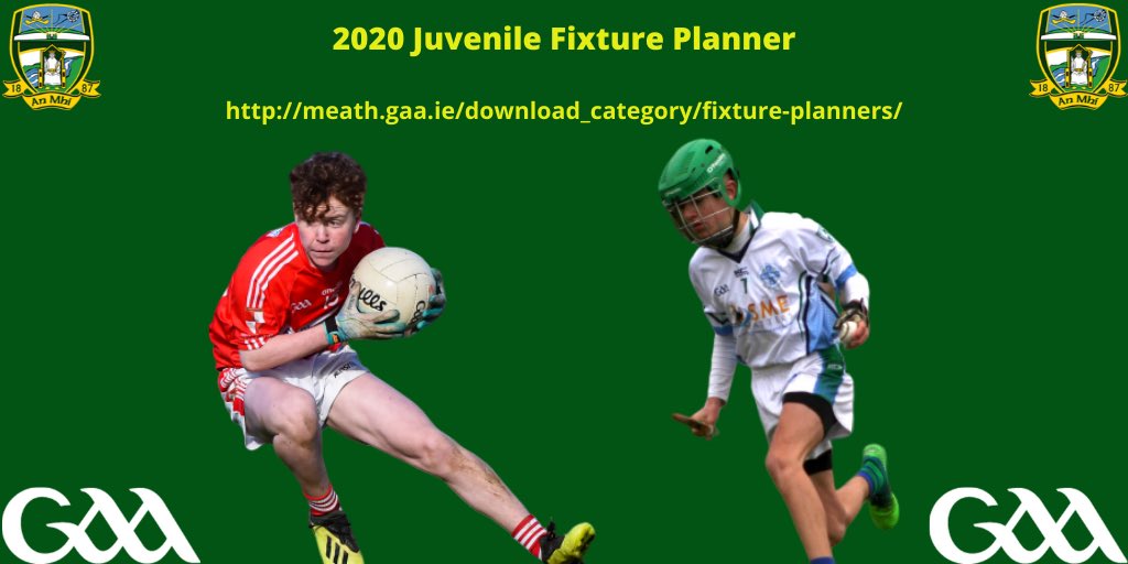 MeathGAA's tweet photo. The Juvenile fixture planner for 2020 is now published on our website.
The season gets underway this weekend and will be ongoing until it concludes at Halloween.
https://t.co/kBOWl2vYGL
Pics via @BMPHOTOME & Elena Merati Wade.
#MeathGAA #FixturePlanner https://t.co/SQ3lMOEvs8