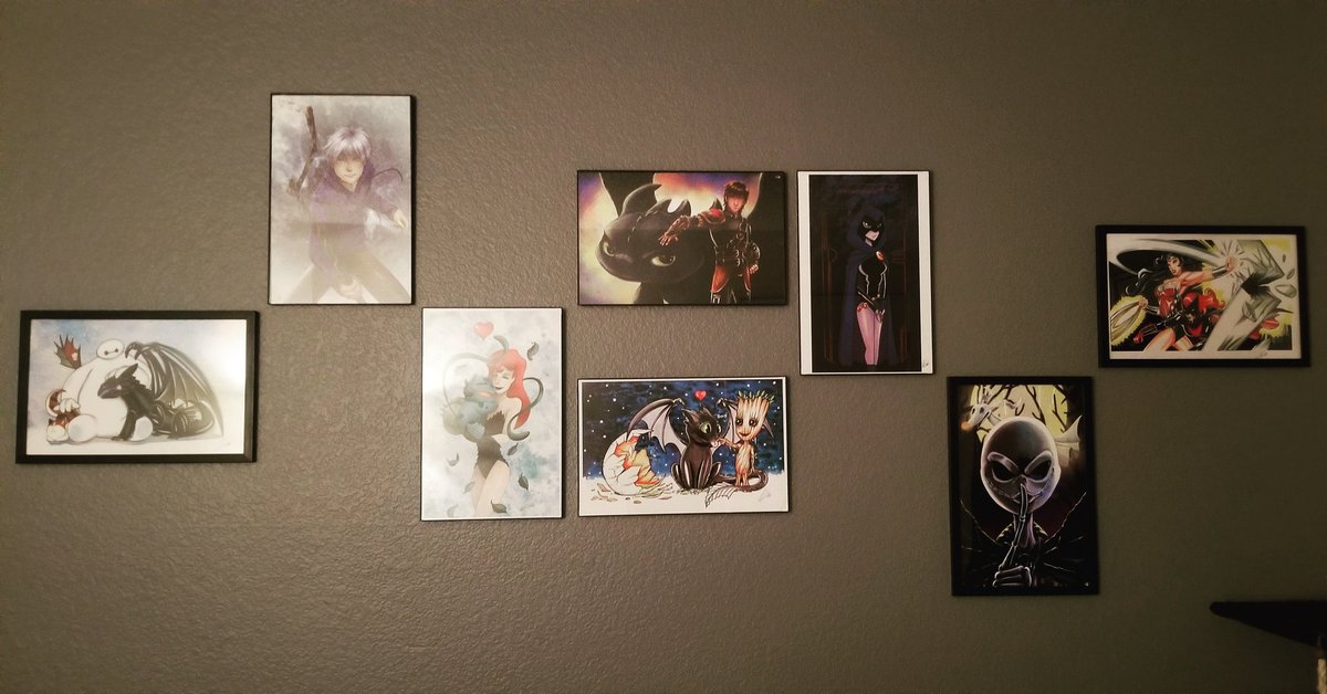 BrandonWyckoff's tweet photo. The wall of art #art #borderlands #corvo #dishonored #eso #cl4ptr4p #razer #blue #purple #gaming #coronavirus #girldad #boydad https://t.co/qhAlaJoahL
