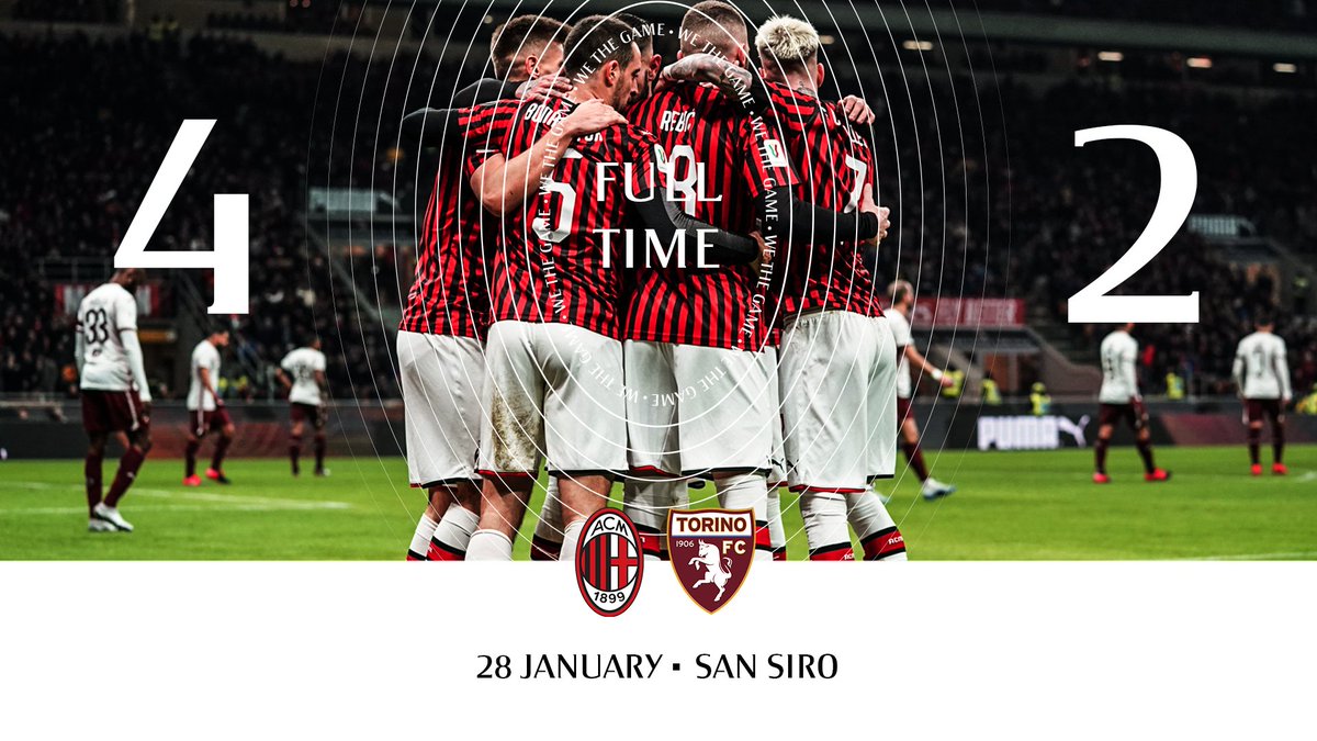 acmilan's tweet image. We went down, we fought back! Semis here we come!
È finita!! Siamo in Semifinale!!

#MilanTorino 4-2 #CoppaItalia
#SempreMilan